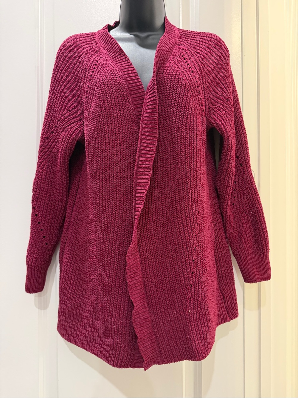 Member’s Mark Chenille Open Front Cardigan Dark Raspberry Burgundy M